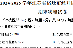 江苏省宿迁市经开区2024-2025学年八年级上学期期末物理试题（含解析）
