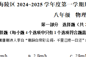 江苏省泰州市海陵区2024-2025学年八年级上学期期末学业质量检测物理试题（含解析）