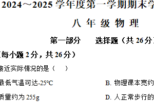 江苏省泰州市靖江市2024-2025学年八年级上学期期末考试物理试题（含解析）