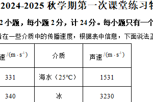 江苏省扬州市高邮市城北中学2024-2025学年八年级上学期第一次课堂练习物理试题（含解析）