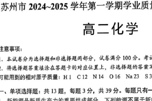 江苏省苏州市2024-2025学年高二上学期1月期末考试 化学试题（含答案）