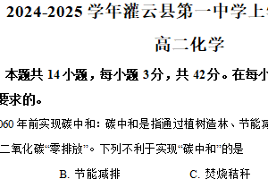 江苏省连云港市灌云县第一中学2024-2025学年高二上学期期末考试 化学试卷（含解析）