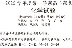 江苏省泰州市2024-2025学年高二上学期期末调研测试 化学试卷（含答案）