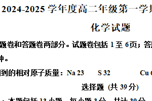 江苏省盐城市2024-2025学年高二上学期 期末联考化学试题（含解析）