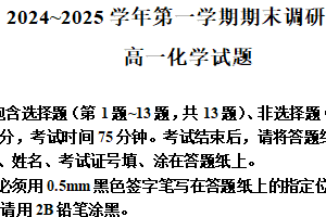 江苏省连云港市2024-2025学年高一上学期期末调研化学试题（含解析）