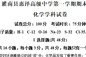 江苏省连云港市灌南惠泽高级中学2024-2025学年高一上学期期末考试 化学试题（含解析）