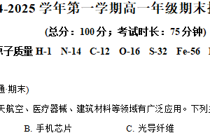 江苏省苏州市太仓高级中学2024-2025学年高一上学期化学期末摸底调研（含解析）