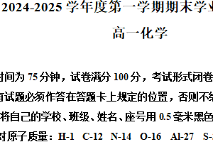 江苏省盐城市东台市2024-2025学年高一上学期期末考试化学试题（含解析）