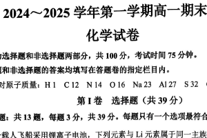 江苏省镇江市2024-2025学年高一上学期期末统测 化学试题（含答案）
