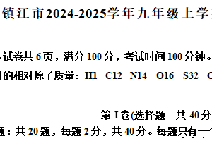 江苏省镇江市2024-2025学年九年级上学期期末化学试题（含答案)