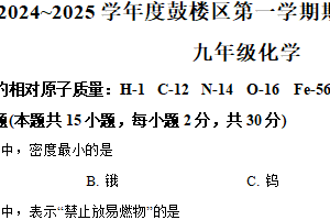 江苏省南京市鼓楼区2024-2025学年九年级上学期期末化学试题（含解析）