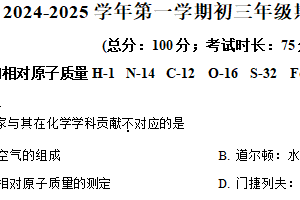 江苏省苏州市太仓市实验中学2024-2025学年九年级上学期期末摸底调研化学试卷（含解析）