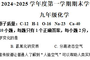 江苏省宿迁市沭阳县2024-2025学年九年级上学期1月期末化学试题（含解析）