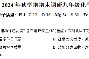 江苏省盐城市大丰区2024-2025学年九年级上学期1月期末联考化学试题（含解析）