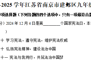 江苏省南京市建邺区 2024-2025学年九年级上学期期末道德与法治试卷（含解析）