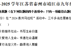 江苏省泰州市靖江市2024-2025学年九年级上学期期末道德与法治试卷（含解析）