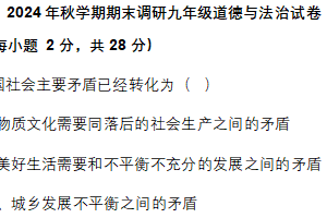 江苏省盐城市大丰区多校2024-2025学年九年级上学期期末道德与法治试题(含答案)