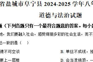江苏省盐城市阜宁县2024-2025学年八年级上学期期末道德与法治试题（含解析）