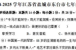 江苏省盐城市东台市2024-2025学年七年级上学期期末考试道德与法治试题（含答案）