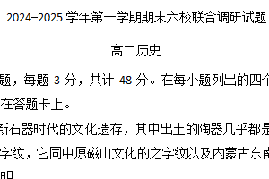 江苏省南京市六校2024-2025学年高二上学期期末联合调研历史试题（含答案）