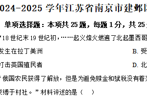 江苏省南京市建邺区2024-2025学年九年级上学期期末历史试题（含解析）