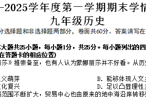 江苏省南京市联合体2024-2025学年九年级上学期期末历史试卷（含解析）
