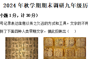 江苏省盐城市大丰区2024-2025学年九年级上学期期末历史试题（含解析）