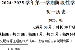 江苏省苏州昆山、太仓、常熟、张家港四市2024-2025学年七年级上学期期末历史试题（含解析）