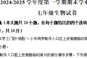 江苏省盐城市盐都区联盟校2024-2025学年七年级上学期期末生物试题（含解析）