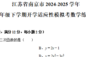 江苏省南京市2024-2025学年九年级下学期开学适应性模拟考数学练习卷（含解析）