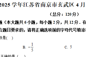 2024-2025学年江苏省南京市玄武区4月零模模拟预测数学试题（含解析）