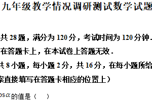 2025年江苏省常州市花园中学九年级教学情况调研测试数学试题（含解析）