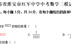 2025年江苏省淮安市红军中学中考数学二模试卷（含解析）