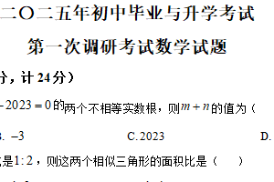 2025年江苏省淮安市盱眙县部分校中考第一次检测数学试题（含解析）