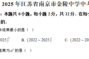 2025年江苏省南京市金陵中学九年级中考数学调研试卷（含解析）