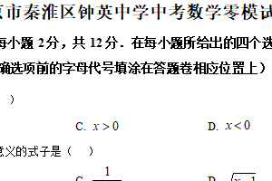 2025年江苏省南京市秦淮区钟英中学九年级中考数学零模试卷（含解析）
