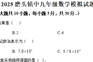 2025年江苏省南通市如皋市磨头镇磨头初级中学数学模拟试题（一）（含解析）