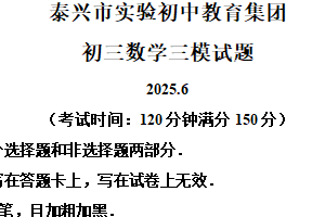 2025年江苏省泰州市泰兴市实验初级中学中考三模数学试题（含解析）