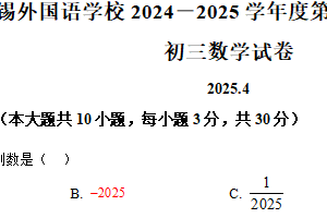 2025年江苏省无锡外国语学校中考数学一模试题（含解析）