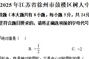 2025年江苏省徐州市鼓楼区树人初级中学中考数学一模试卷（含解析）