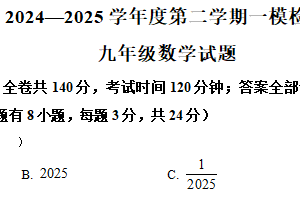 2025年江苏省徐州市九年级中考一模数学试题（含解析）