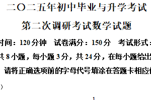 2025年江苏省盐城市滨海县第二次调研考试数学试题（含解析）