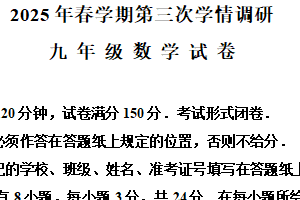 2025年江苏省盐城市盐都区三模数学试题（含解析）