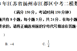 2025年江苏省扬州市江都区中考二模数学试卷（含解析）