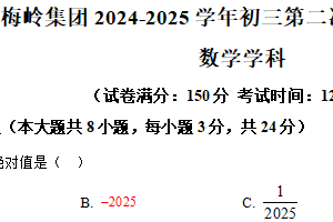 2025年江苏省扬州市梅岭集团九年级数学中考第二次模拟试卷（含解析）
