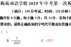 2025年江苏省扬州市梅苑双语学校九年级中考数学第一次模拟试卷（含解析）