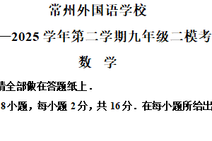 江苏省常州外国语学校 2024一2025学年下学期九年级二模考试 数 学（含解析）