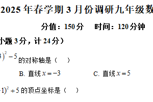 江苏省淮安市淮安区2024-2025学年九年级下学期3月联考数学试题（含解析）