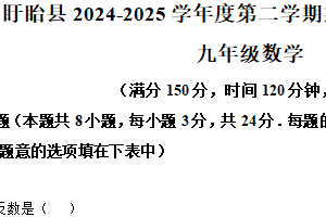 江苏省淮安市盱眙县2024-2025学年九年级下学期4月期中数学试题（含解析）