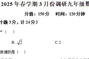 江苏省淮安市盱眙县2024-2025学年下学期3月份调研九年级数学试题（含解析）